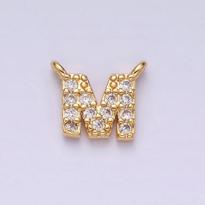16K Gold Filled A-Z Initial Letter Micro Paved CZ Top Loop Personalized Connector | A-585-A-597