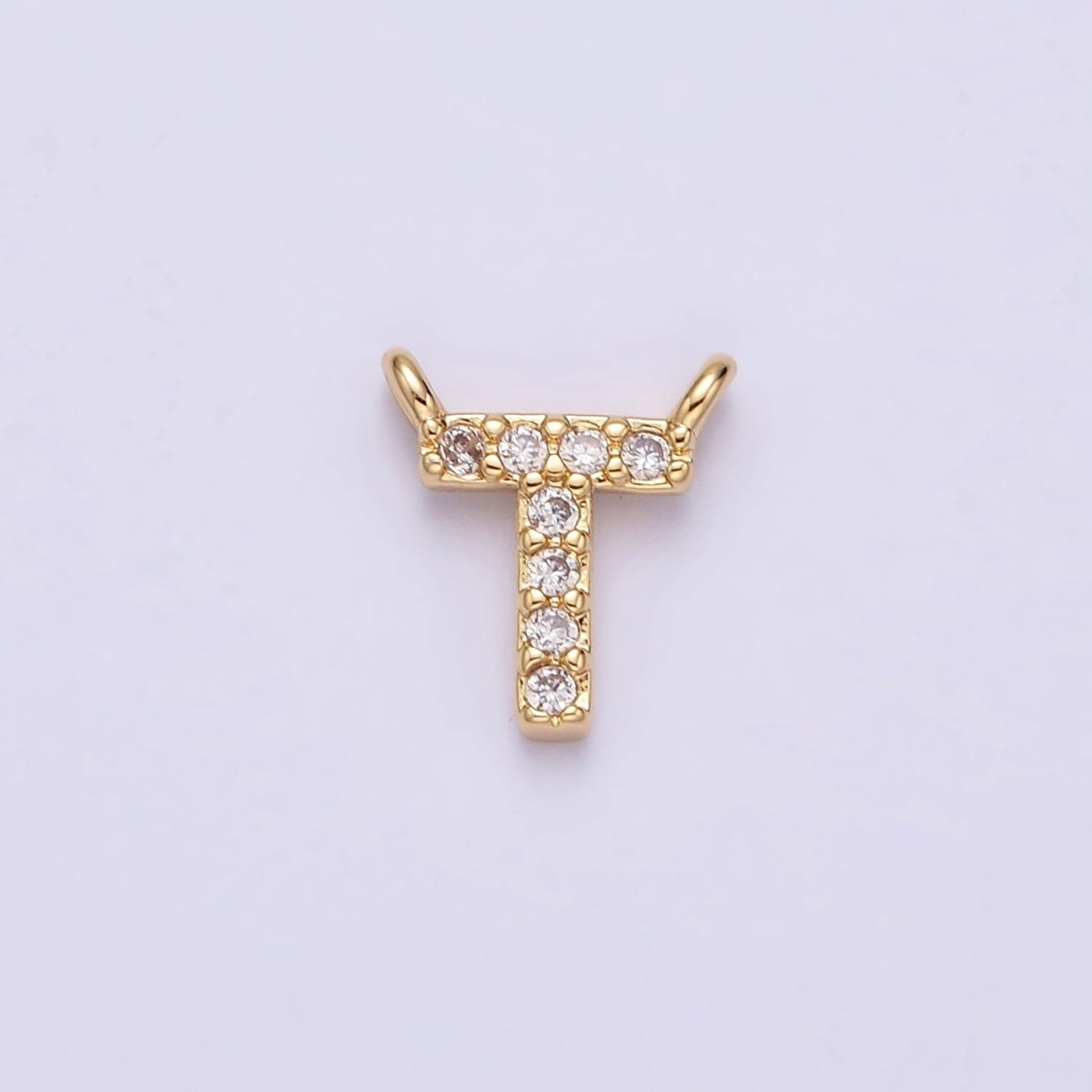 16K Gold Filled A-Z Initial Letter Micro Paved CZ Top Loop Personalized Connector | A-585-A-597