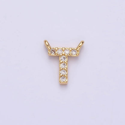 16K Gold Filled A-Z Initial Letter Micro Paved CZ Top Loop Personalized Connector | A-585-A-597