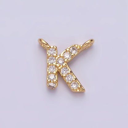 16K Gold Filled A-Z Initial Letter Micro Paved CZ Top Loop Personalized Connector | A-585-A-597