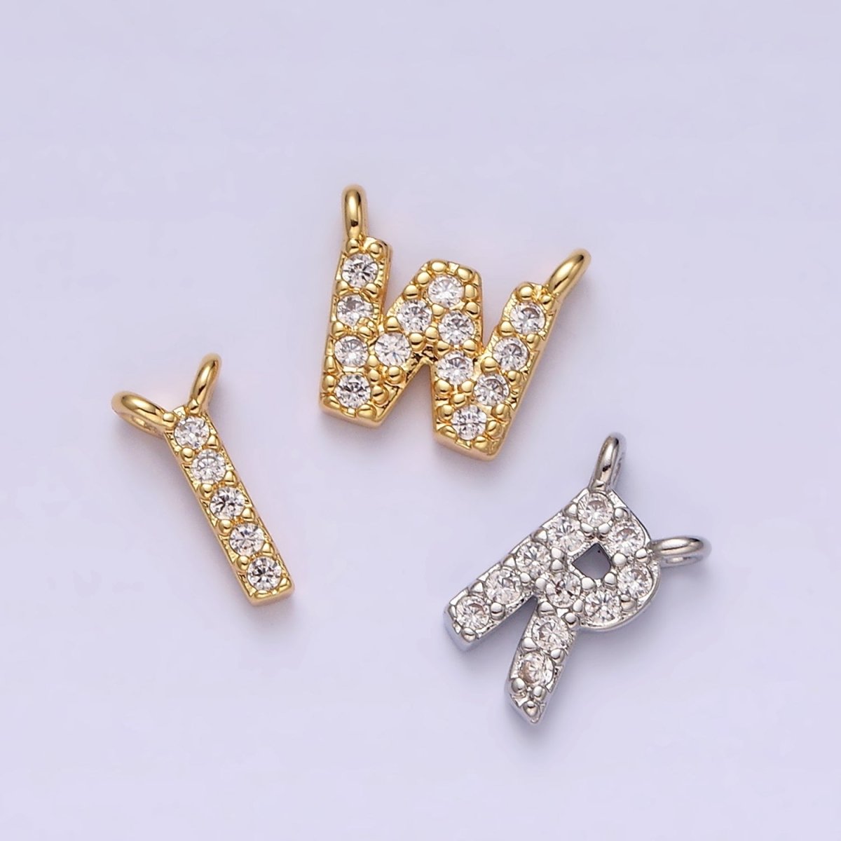 16K Gold Filled A-Z Initial Letter Micro Paved CZ Top Loop Personalized Connector | A-585-A-597