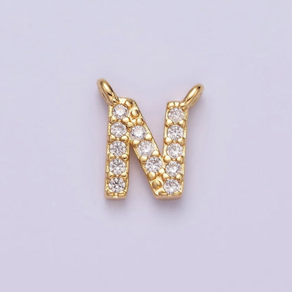 16K Gold Filled A-Z Initial Letter Micro Paved CZ Top Loop Personalized Connector | A-585-A-597