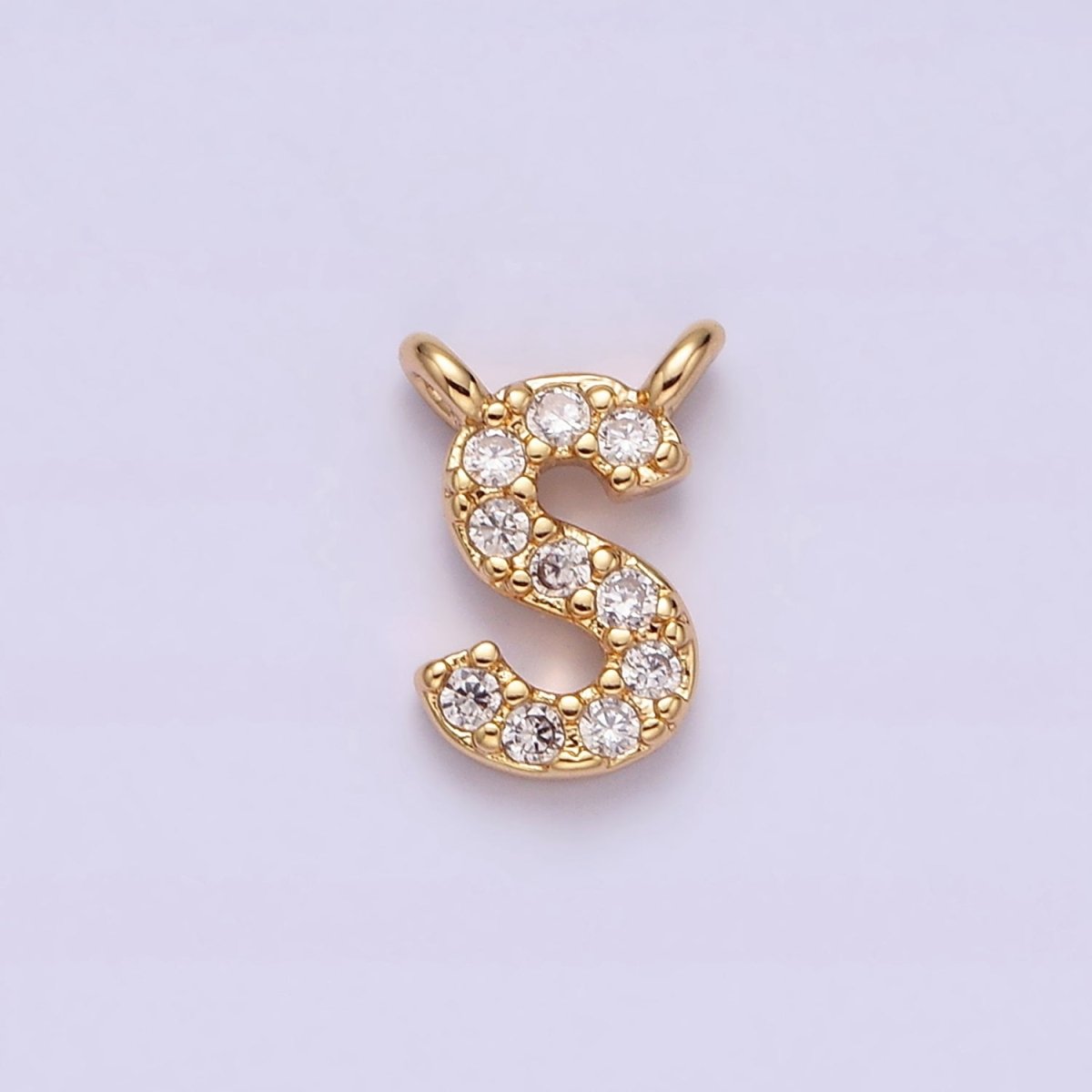 16K Gold Filled A-Z Initial Letter Micro Paved CZ Top Loop Personalized Connector | A-585-A-597
