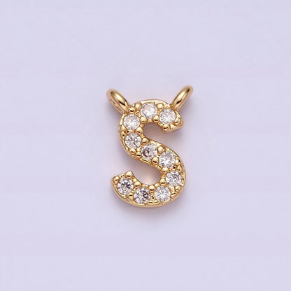 16K Gold Filled A-Z Initial Letter Micro Paved CZ Top Loop Personalized Connector | A-585-A-597