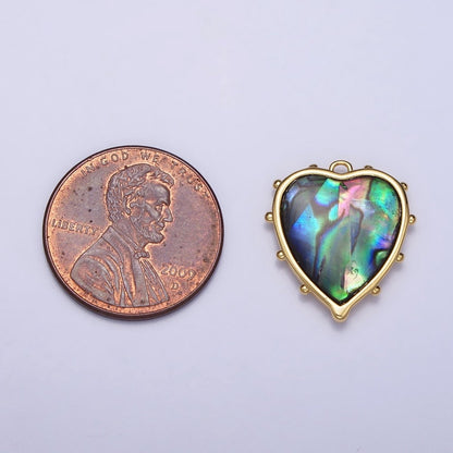 16K Gold Filled Abalone Heart Dotted Outline Charm | AC1047