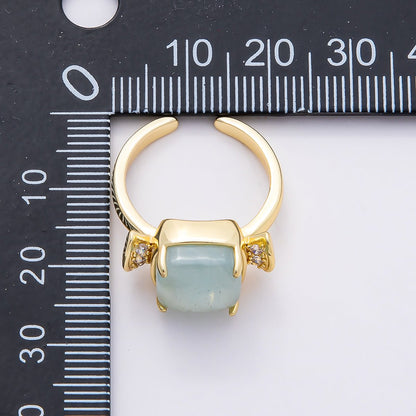 16K Gold Filled Amethyst, Aquamarine, Peridot, White Quartz Square Micro Paved CZ Ring | Rings-00109 ~ Rings-00112