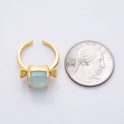16K Gold Filled Amethyst, Aquamarine, Peridot, White Quartz Square Micro Paved CZ Ring | Rings-00109 ~ Rings-00112