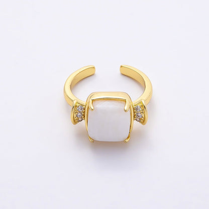 16K Gold Filled Amethyst, Aquamarine, Peridot, White Quartz Square Micro Paved CZ Ring | Rings-00109 ~ Rings-00112
