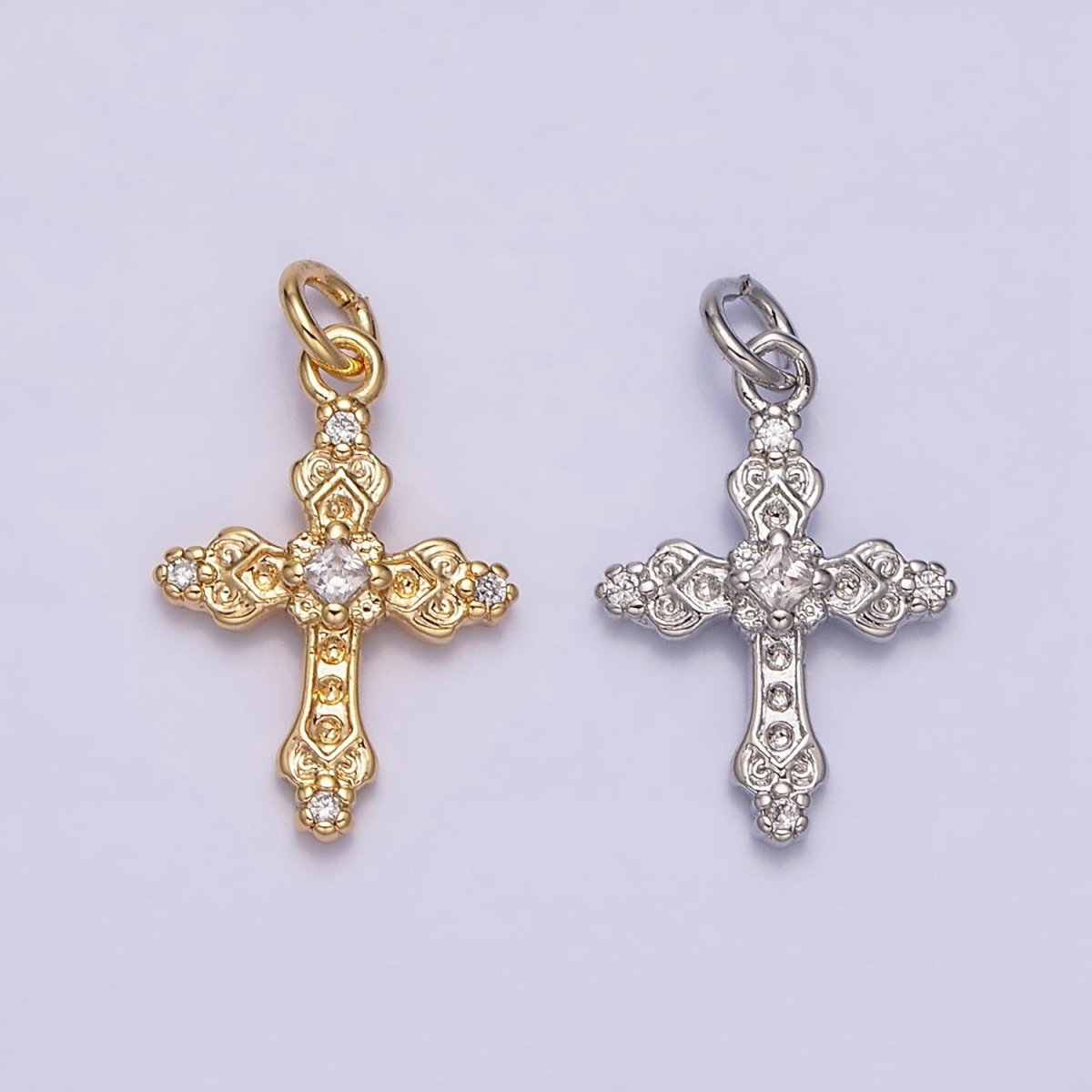 16K Gold Filled Artisan Textured Religious Cross Charm in Gold &amp; Silver | AC1061 AC1062