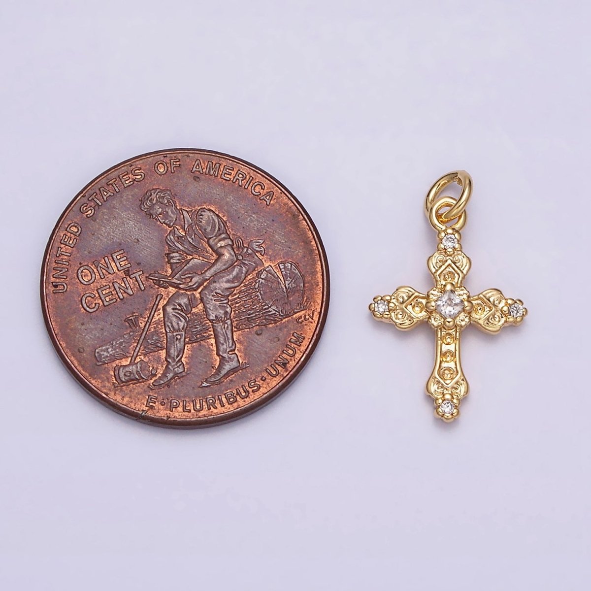 16K Gold Filled Artisan Textured Religious Cross Charm in Gold &amp; Silver | AC1061 AC1062