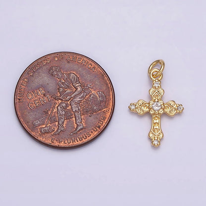 16K Gold Filled Artisan Textured Religious Cross Charm in Gold &amp; Silver | AC1061 AC1062