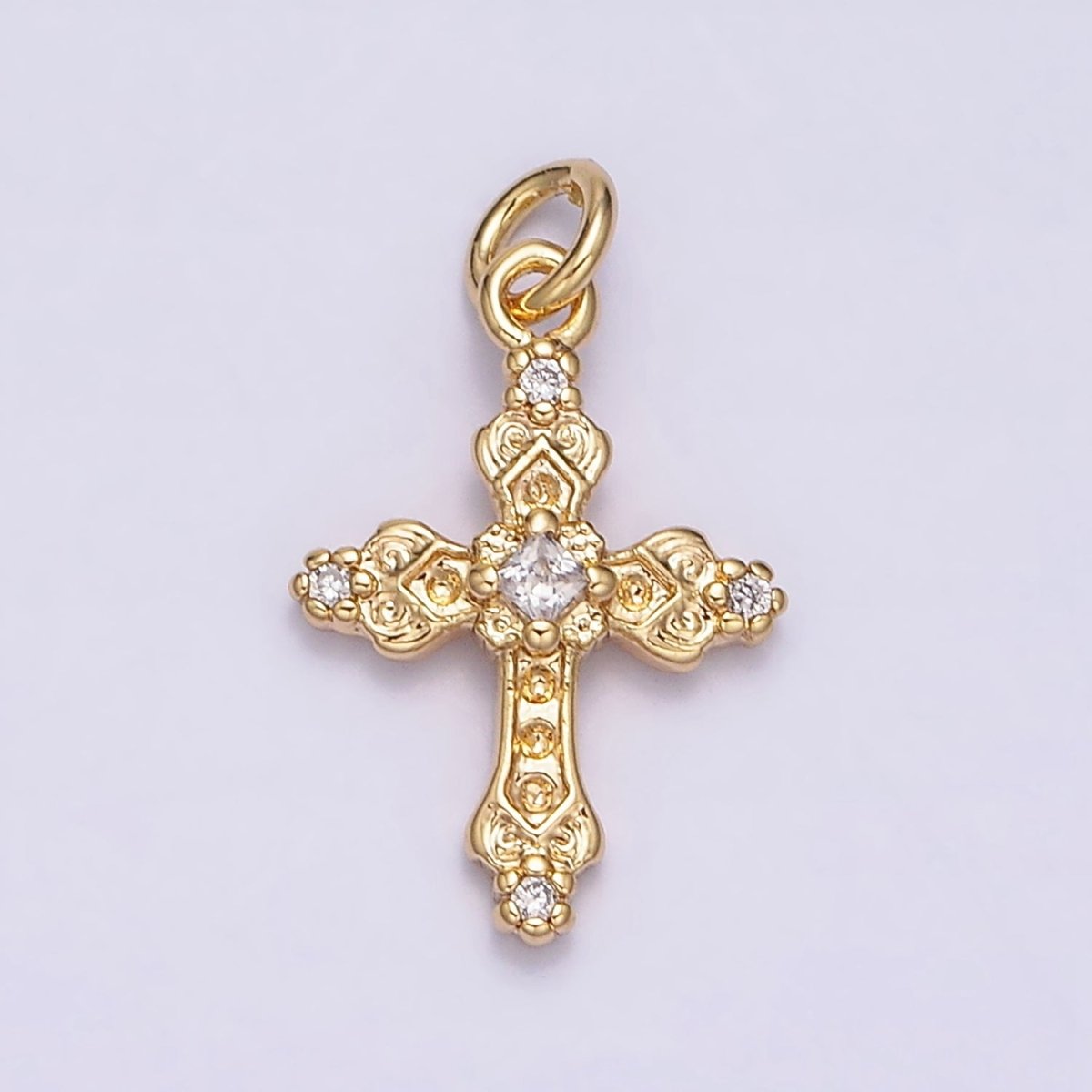 16K Gold Filled Artisan Textured Religious Cross Charm in Gold &amp; Silver | AC1061 AC1062