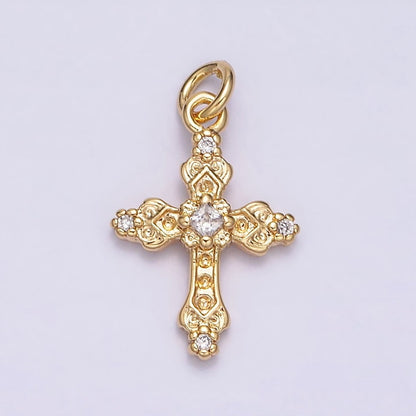 16K Gold Filled Artisan Textured Religious Cross Charm in Gold &amp; Silver | AC1061 AC1062