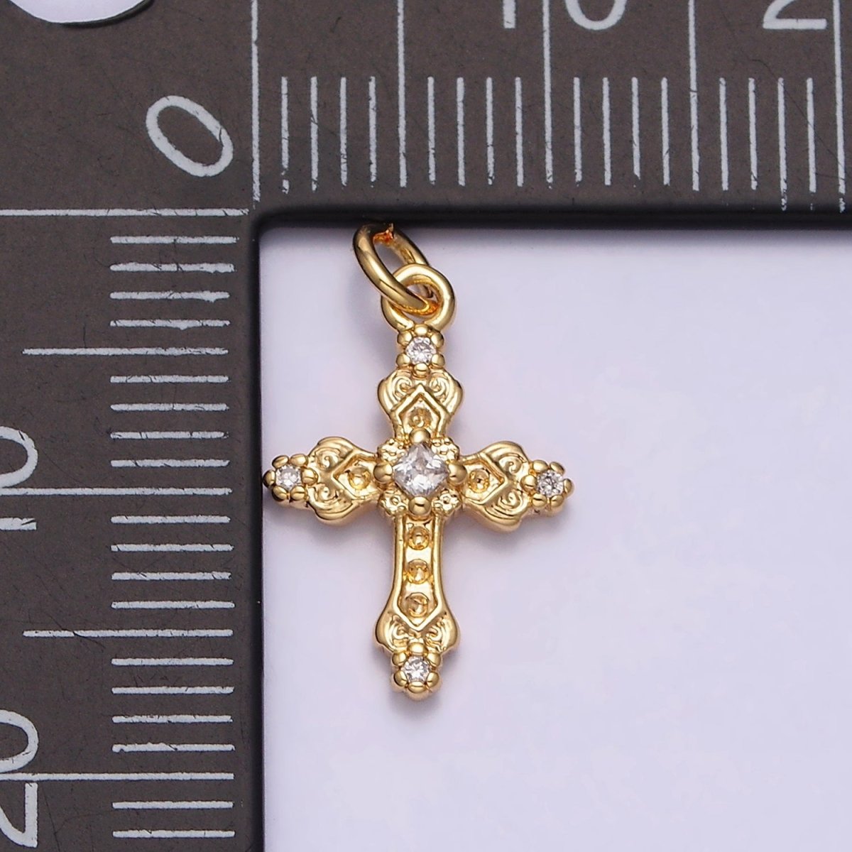 16K Gold Filled Artisan Textured Religious Cross Charm in Gold &amp; Silver | AC1061 AC1062