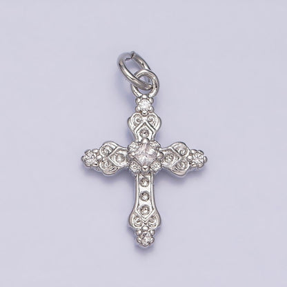 16K Gold Filled Artisan Textured Religious Cross Charm in Gold &amp; Silver | AC1061 AC1062