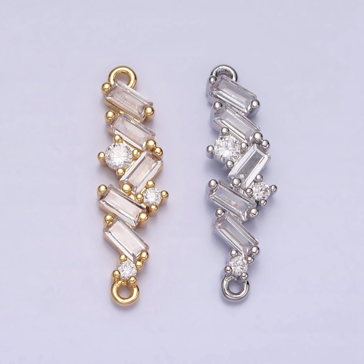 16K Gold Filled Baguette Clear CZ Zig Zag Connector in Gold &amp; Silver | Y-908