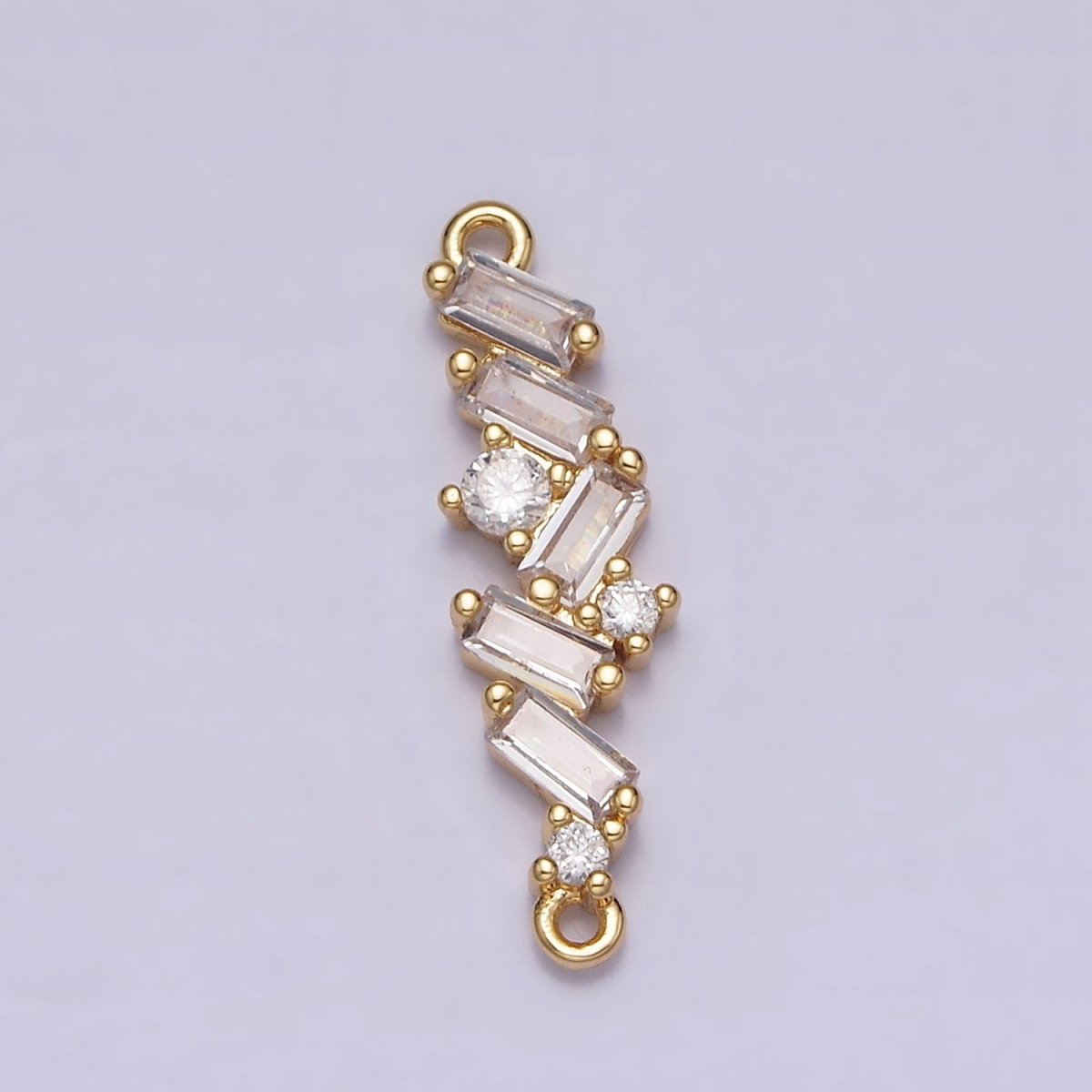 16K Gold Filled Baguette Clear CZ Zig Zag Connector in Gold &amp; Silver | Y-908