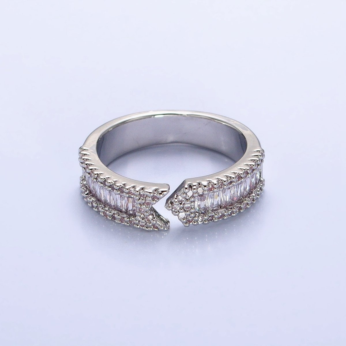 16K Gold Filled Baguette CZ Micro Paved Arrow Band Ring in Gold &amp; Silver |  O-1921
