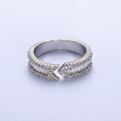 16K Gold Filled Baguette CZ Micro Paved Arrow Band Ring in Gold &amp; Silver |  O-1921