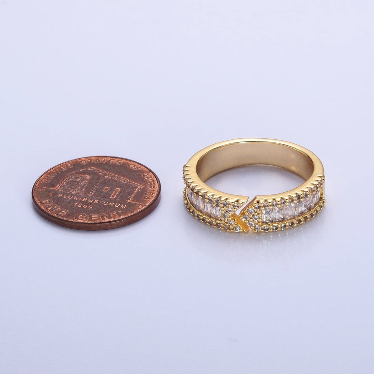 16K Gold Filled Baguette CZ Micro Paved Arrow Band Ring in Gold &amp; Silver |  O-1921