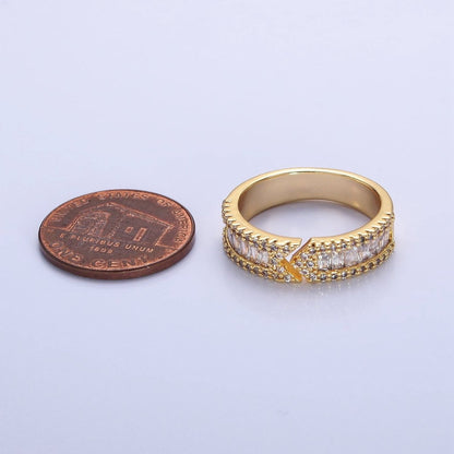 16K Gold Filled Baguette CZ Micro Paved Arrow Band Ring in Gold &amp; Silver |  O-1921