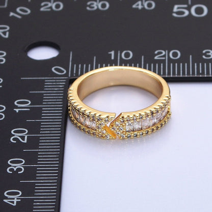 16K Gold Filled Baguette CZ Micro Paved Arrow Band Ring in Gold &amp; Silver |  O-1921