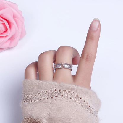 16K Gold Filled Baguette CZ Micro Paved Arrow Band Ring in Gold &amp; Silver |  O-1921
