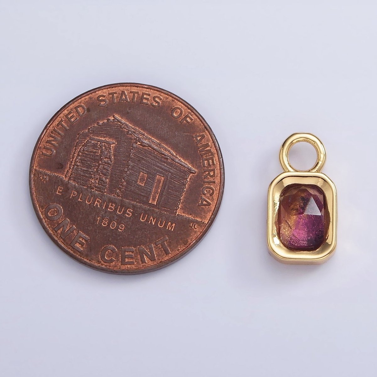 16K Gold Filled Baguette Multifaceted Natural Gemstone Personalized Add-On Charm | AC1492 - AC1504