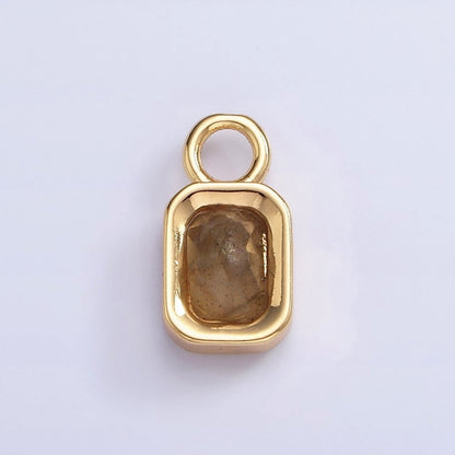 16K Gold Filled Baguette Multifaceted Natural Gemstone Personalized Add-On Charm | AC1492 - AC1504