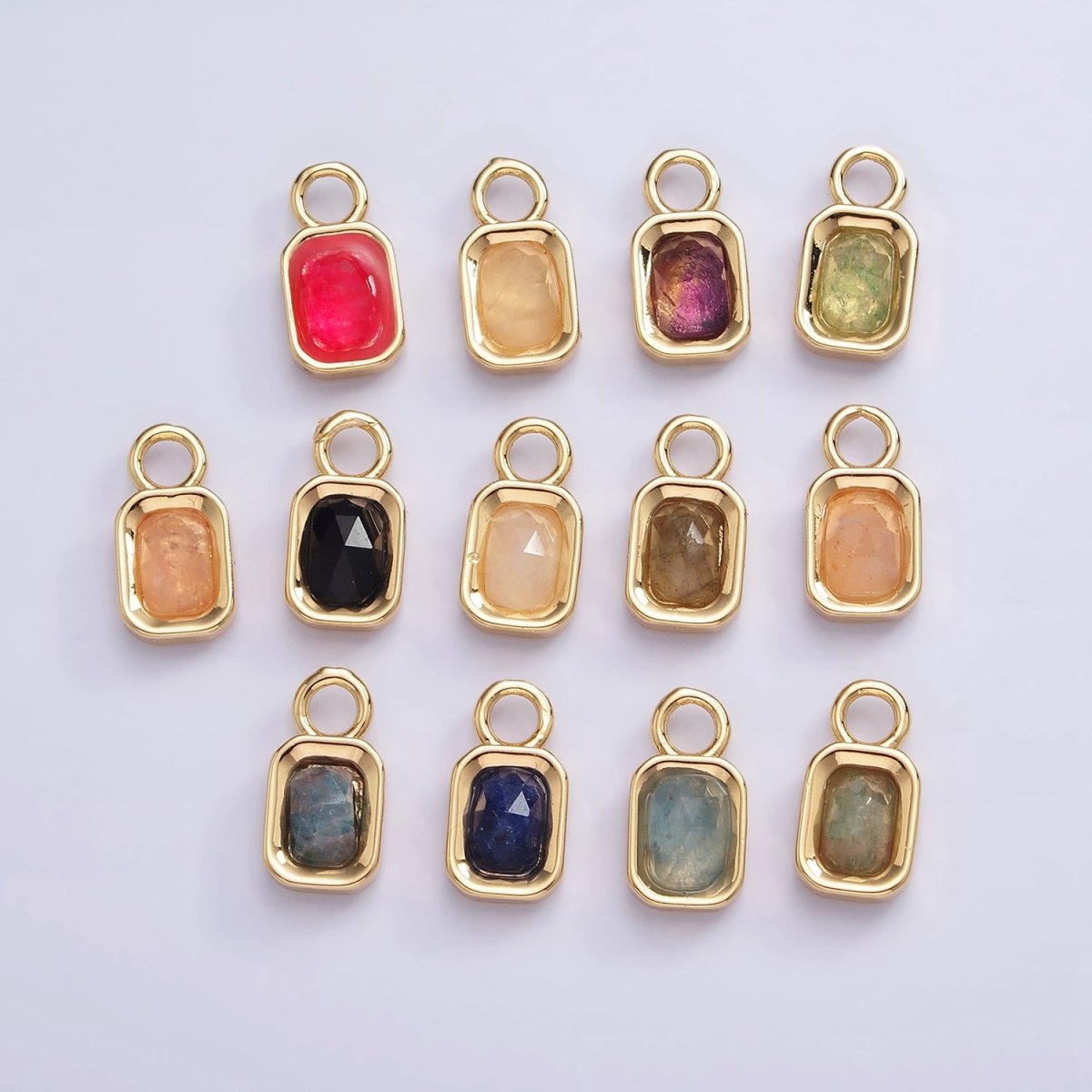 16K Gold Filled Baguette Multifaceted Natural Gemstone Personalized Add-On Charm | AC1492 - AC1504