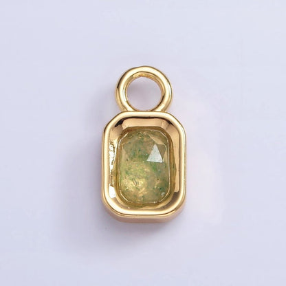 16K Gold Filled Baguette Multifaceted Natural Gemstone Personalized Add-On Charm | AC1492 - AC1504