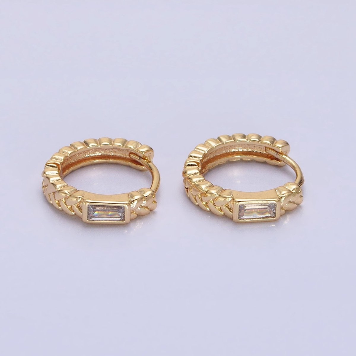 16K Gold Filled Baguette Paddy Wheat 14mm Huggie Earrings in Gold &amp; Silver | AB1439 AB1440