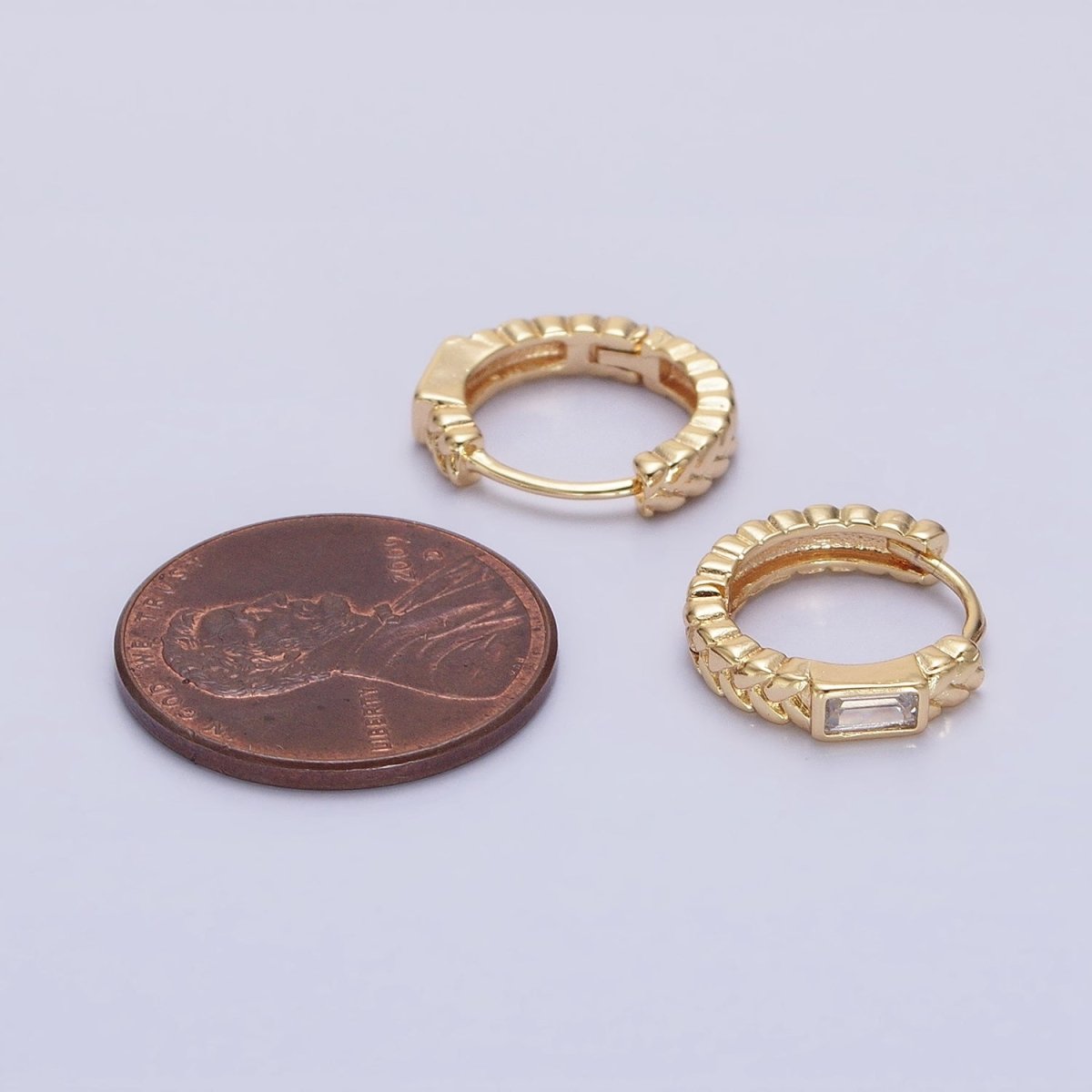 16K Gold Filled Baguette Paddy Wheat 14mm Huggie Earrings in Gold &amp; Silver | AB1439 AB1440