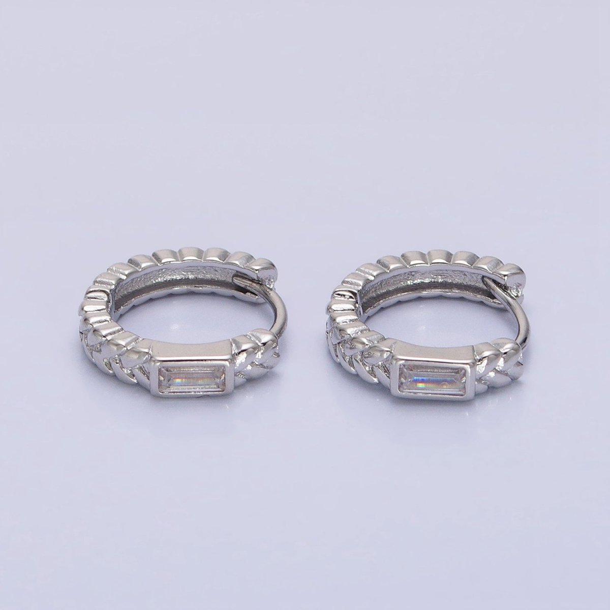 16K Gold Filled Baguette Paddy Wheat 14mm Huggie Earrings in Gold &amp; Silver | AB1439 AB1440