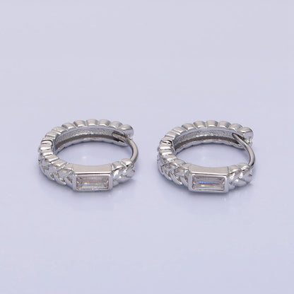 16K Gold Filled Baguette Paddy Wheat 14mm Huggie Earrings in Gold &amp; Silver | AB1439 AB1440
