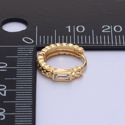 16K Gold Filled Baguette Paddy Wheat 14mm Huggie Earrings in Gold &amp; Silver | AB1439 AB1440