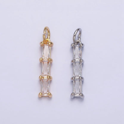 16K Gold Filled Bamboo Clear Baguette CZ Linear Lined Charm in Gold &amp; Silver | AC1225 AC1226