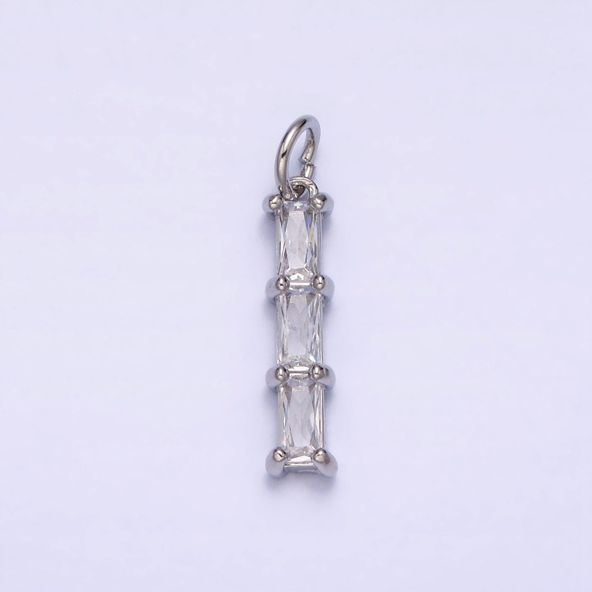 16K Gold Filled Bamboo Clear Baguette CZ Linear Lined Charm in Gold &amp; Silver | AC1225 AC1226
