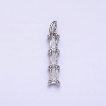 16K Gold Filled Bamboo Clear Baguette CZ Linear Lined Charm in Gold &amp; Silver | AC1225 AC1226