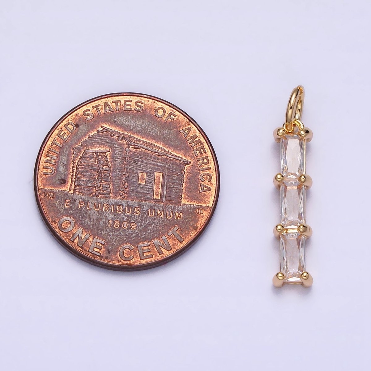 16K Gold Filled Bamboo Clear Baguette CZ Linear Lined Charm in Gold &amp; Silver | AC1225 AC1226