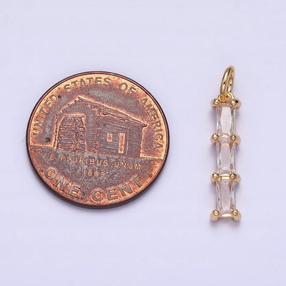 16K Gold Filled Bamboo Clear Baguette CZ Linear Lined Charm in Gold &amp; Silver | AC1225 AC1226