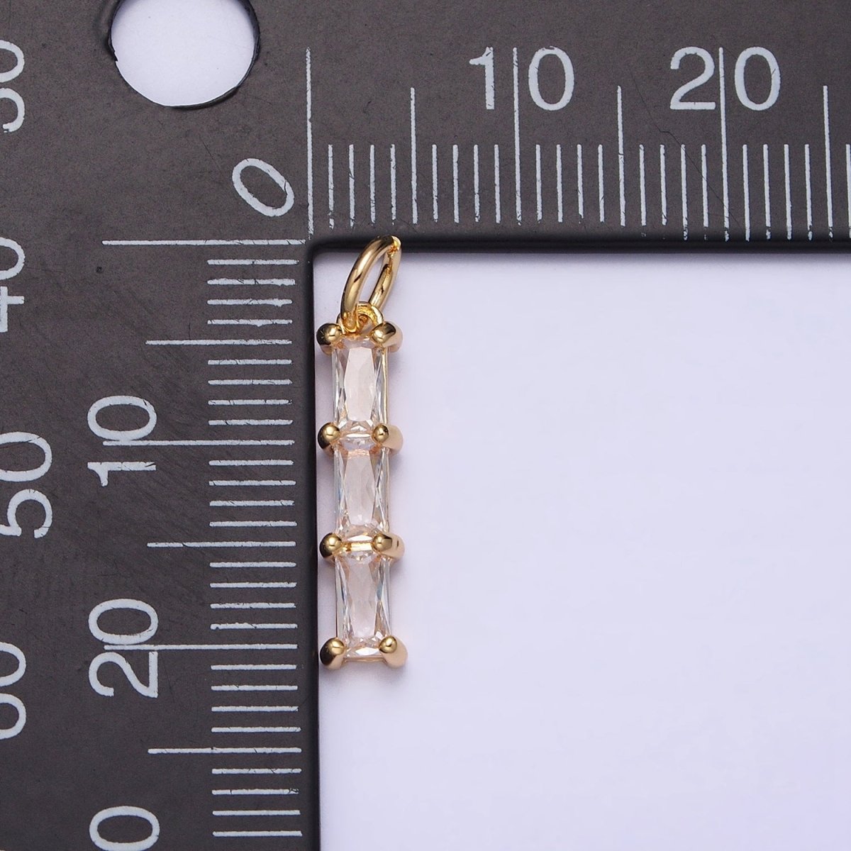 16K Gold Filled Bamboo Clear Baguette CZ Linear Lined Charm in Gold &amp; Silver | AC1225 AC1226