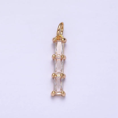 16K Gold Filled Bamboo Clear Baguette CZ Linear Lined Charm in Gold &amp; Silver | AC1225 AC1226