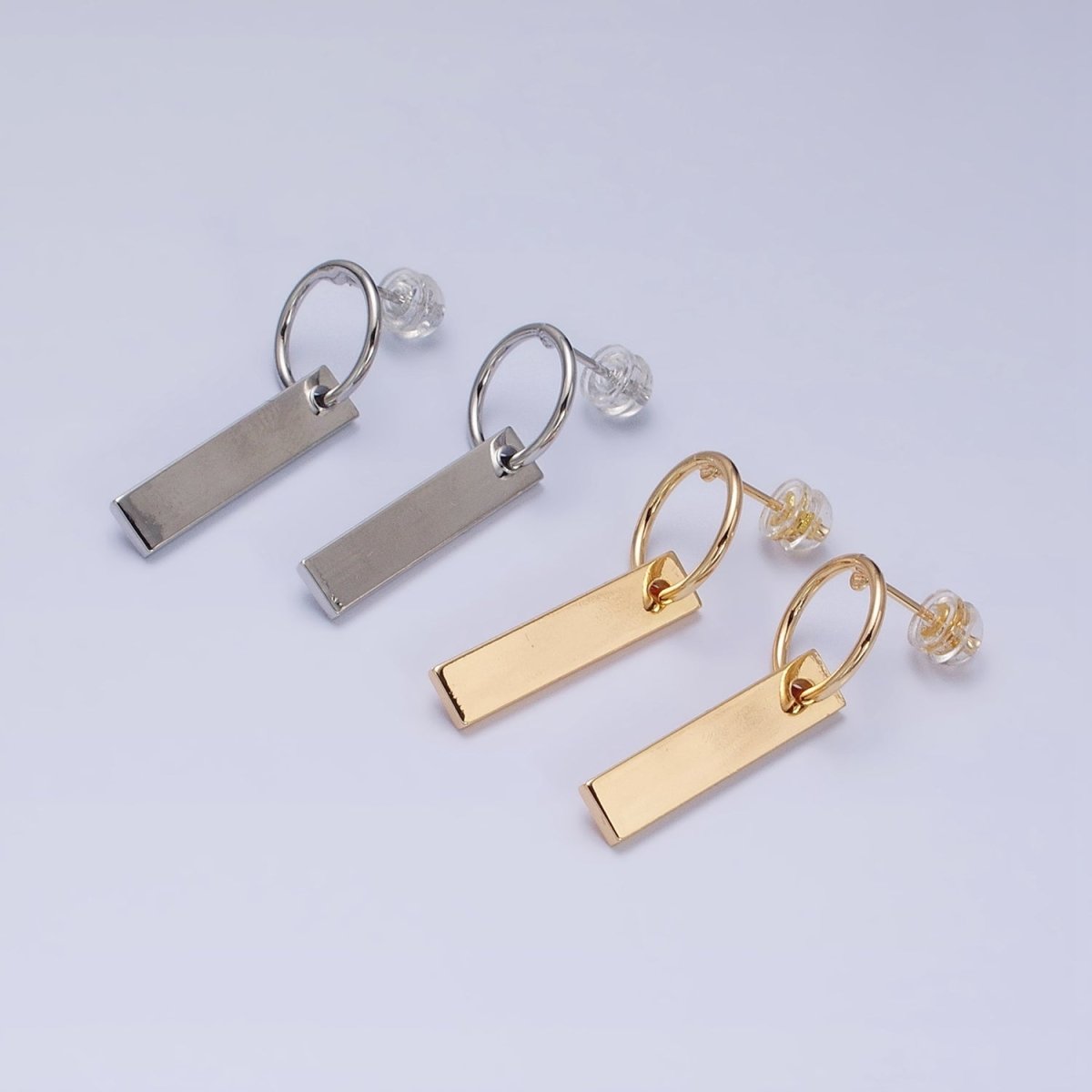 16K Gold Filled Bar Drop Open Round Geometric Stud Earrings in Gold &amp; Silver | AD824 AD825