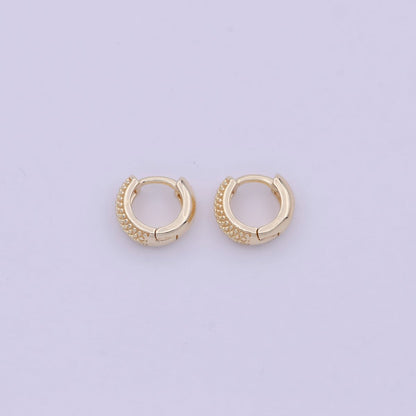 16K Gold Filled Bead Textured 10mm, 13mm, 14mm Hoop Huggie Earring T-265 ~ T-267