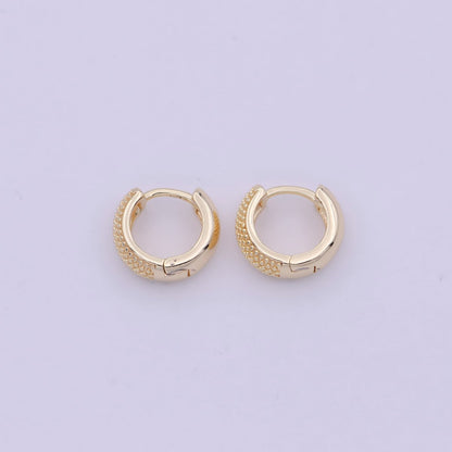 16K Gold Filled Bead Textured 10mm, 13mm, 14mm Hoop Huggie Earring T-265 ~ T-267