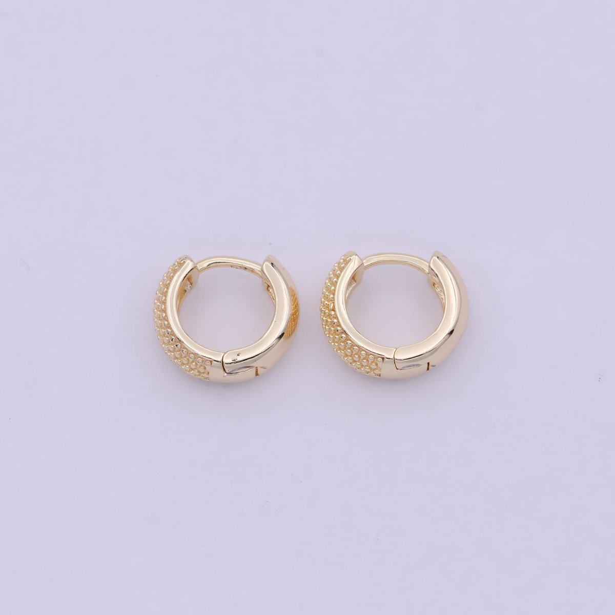 16K Gold Filled Bead Textured 10mm, 13mm, 14mm Hoop Huggie Earring T-265 ~ T-267