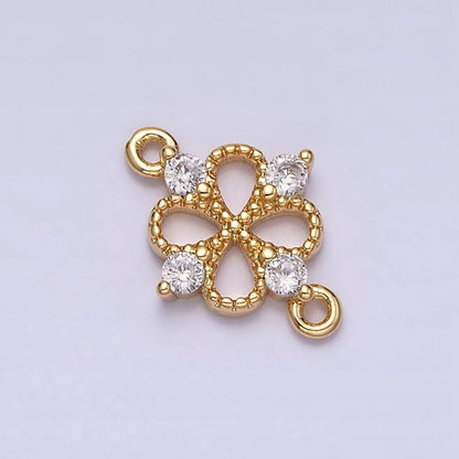16K Gold Filled Beaded Quatrefoil Clover Butterfly CZ Connector in Gold &amp; Silver | Y-910
