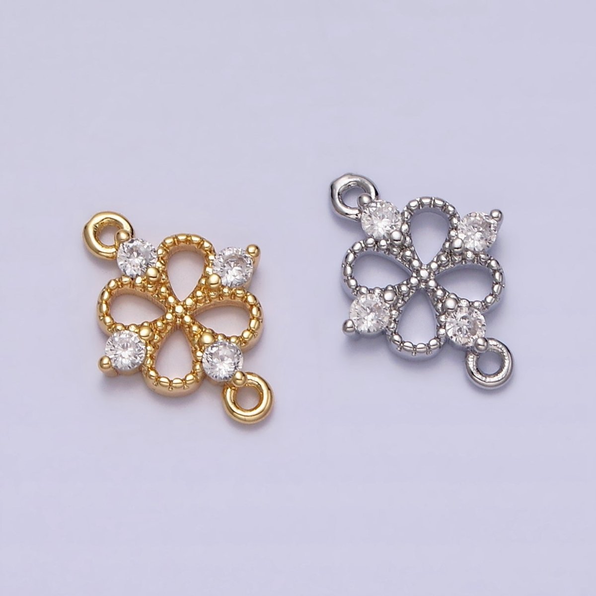 16K Gold Filled Beaded Quatrefoil Clover Butterfly CZ Connector in Gold &amp; Silver | Y-910