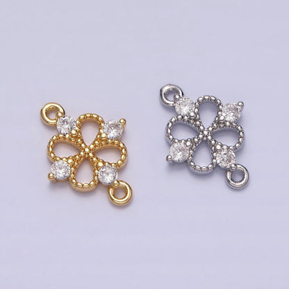 16K Gold Filled Beaded Quatrefoil Clover Butterfly CZ Connector in Gold &amp; Silver | Y-910